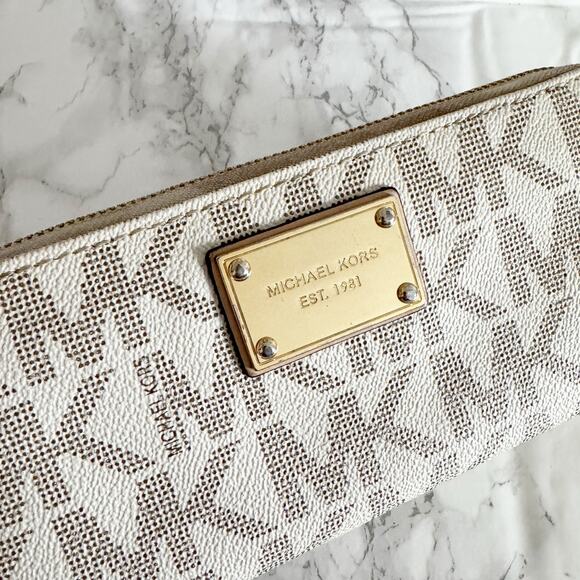 MICHAEL KORS MK Jet Set Monogram Zip Around Wallet Cream Gold - Picture 2 of 5